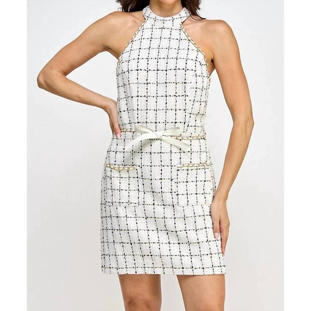 NEW MILK & HONEY tainy tweed dress in white